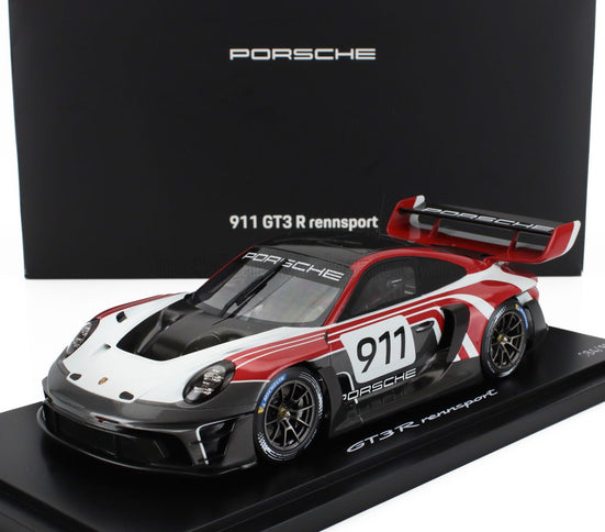 PORSCHE | 911 992 GT3 R N 911 RACING FLACHT DESIGN COUPE 2021 - CON VETRINA - WITH SHOWCASE | WHITE GREY RED