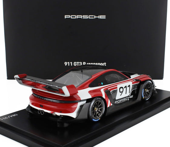 PORSCHE | 911 992 GT3 R N 911 RACING FLACHT DESIGN COUPE 2021 - CON VETRINA - WITH SHOWCASE | WHITE GREY RED