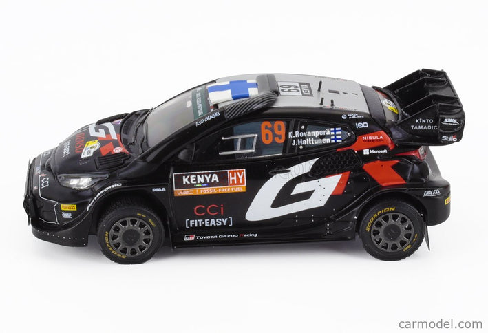 Toyota Yaris GR RALLY1 Team Toyota Gazoo Racing Wrt N°69 (with Snorkel) Víťaz Rally Safari Kenya 2024 Kalle Rovanpera - Jonne Halttunen 1:43 IXO Models čierna biela červená