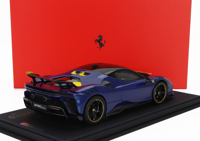 FERRARI | SF90 XX STRADALE 2024 - CON VETRINA - WITH SHOWCASE | BLU TOUR DE FRANCE - BLUE MET YELLOW BLACK