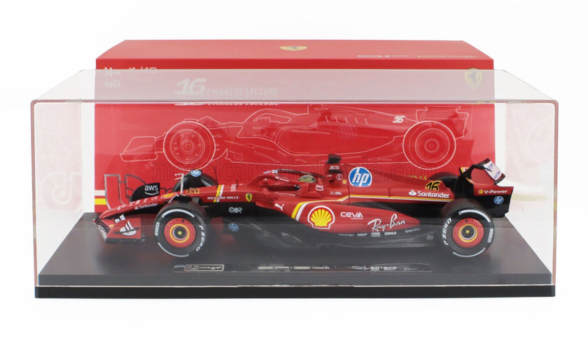 FERRARI | F1  SF-24 TEAM SCUDERIA FERRARI N 16 WINNER ITALY MONZA GP 2024 CHARLES LECLERC - CON VETRINA - WITH SHOWCASE | RED WHITE BLACK