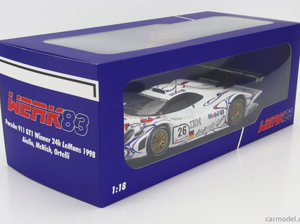 Porsche 911 GT1-98 3.2L Turbo Team Porsche AG MOBIL-1 N°26 Víťaz 24h Le Mans 1998 Allan Mcnish - Laurent Aiello - Stephane Ortelli 1:18 Werk83 biela modrá červená