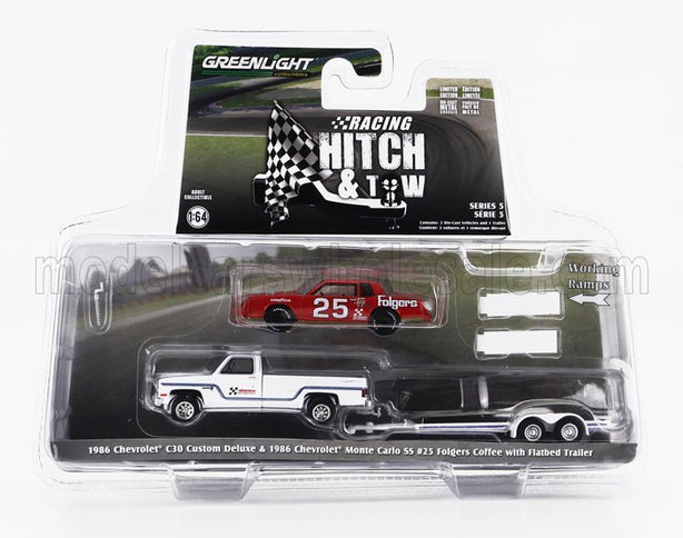 CHEVROLET | C-30 PICK-UP CUSTOM DELUXE 1986 WITH TRAILER + MONTE CARLO SS N 25 RACING 1986 | WHITE RED