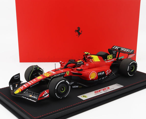 FERRARI | F1  SF-23 TEAM SCUDERIA FERRARI N 55 POLE POSITION 3rd MONZA ITALY GP 2023 CARLOS SAINZ - CON VETRINA - WITH SHOWCASE | RED BLACK YELLOW