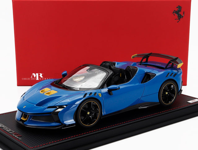FERRARI | SF90 XX STRADALE SPIDER 2024 - CON VETRINA - WITH SHOWCASE | AZZURRO DINO - LIGHT BLUE BLACK YELLOW