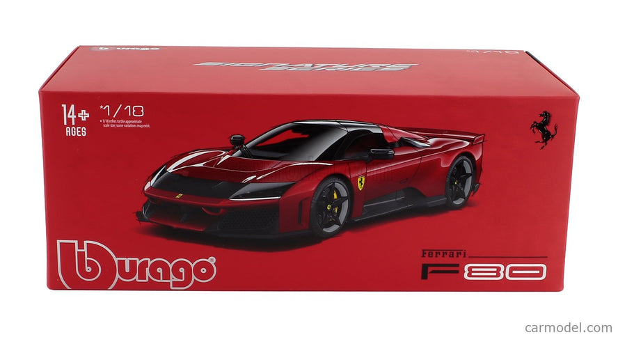 Ferrari F80 2024 - Silver Black Kolesá 1:18 Bburago červená Supercar - červená metalická