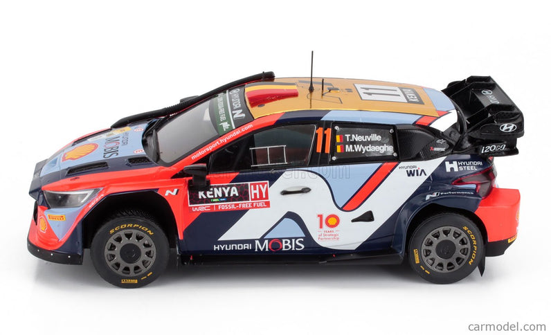 Hyundai i20N RALLY1 Team Hyundai Shell Mobis Wrt N°11 5. Miesto Rally Safari Kenya 2024 Thierry Neuville - Martijn Wydaeghe 1:18 IXO Models rôzne farby