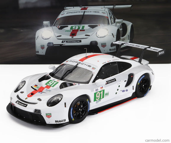 Porsche 911 991-2 4.2L Team Porsche GT N°91 Víťaz Lmgte Pro Class 24h Le Mans 2022 Gianmaria Bruni - Richard Lietz - Frederic Makowiecki 1:18 IXO Models biela sivá červená