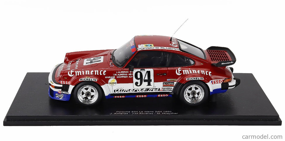 Porsche 911 934 3.3L Turbo Team Equipe Almeras Freres N°94 24h Le Mans 1980 Jacques Almeras - Jean Marie Almeras - Marianne Hoepfner 1:18 Spark Model červená biela modrá