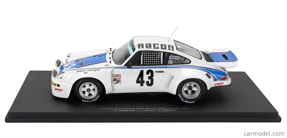 Porsche 911 Carrera RSR Team Ecurie Escargot N°43 Víťaz 24h Daytona 1977 Hurley Haywood - John Graves - Dave Helmick 1:18 Spark Model biela modrá