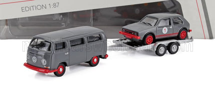 VOLKSWAGEN | T2 MINIBUS 1962 WITH TRAILER + GOLF GTi MKI N 1 RACING 1976 | GREY RED