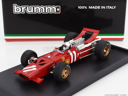 Ferrari F1 312 N°11 Monaco GP 1969 Chris Amon - With Driver Figúrka 1:43 Brumm červená biela