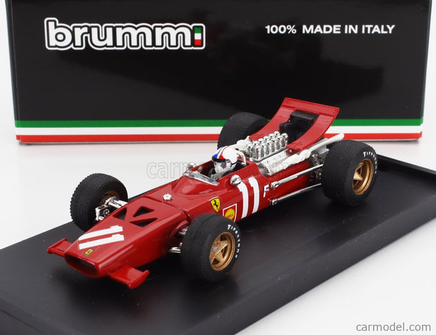 Ferrari F1 312 N°11 Monaco GP 1969 Chris Amon - With Driver Figúrka 1:43 Brumm červená biela