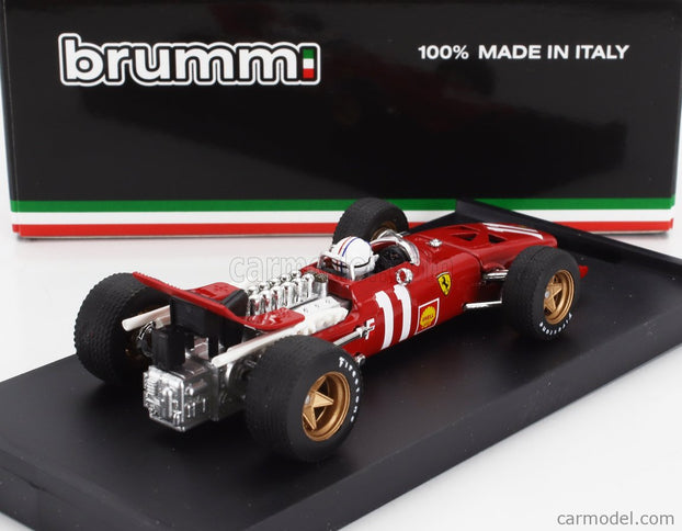 Ferrari F1 312 N°11 Monaco GP 1969 Chris Amon - With Driver Figúrka 1:43 Brumm červená biela