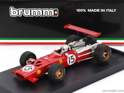 Ferrari F1 312 N°15 Spain GP 1969 Chris Amon - With Driver Figúrka 1:43 Brumm červená biela