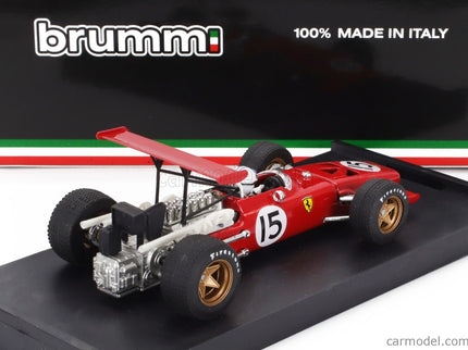 Ferrari F1 312 N°15 Spain GP 1969 Chris Amon - With Driver Figúrka 1:43 Brumm červená biela