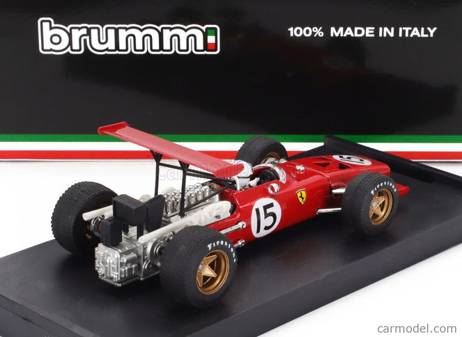 Ferrari F1 312 N°15 Spain GP 1969 Chris Amon - With Driver Figúrka 1:43 Brumm červená biela
