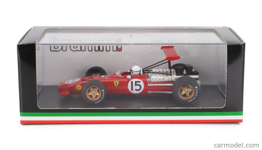 Ferrari F1 312 N°15 Spain GP 1969 Chris Amon - With Driver Figúrka 1:43 Brumm červená biela