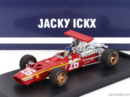 Ferrari F1 312 N°26 Víťaz France GP 1968 Jacky Ickx - With Driver Figúrka 1:43 Brumm červená biela