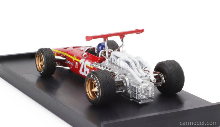 Ferrari F1 312 N°26 Víťaz France GP 1968 Jacky Ickx - With Driver Figúrka 1:43 Brumm červená biela