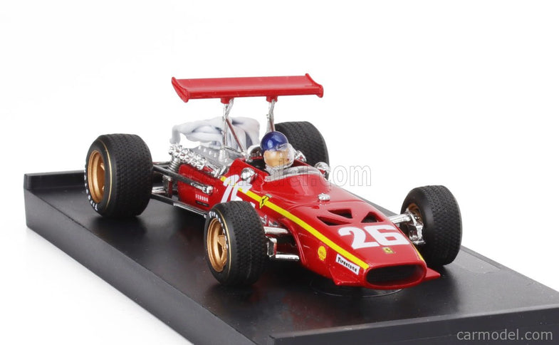 Ferrari F1 312 N°26 Víťaz France GP 1968 Jacky Ickx - With Driver Figúrka 1:43 Brumm červená biela