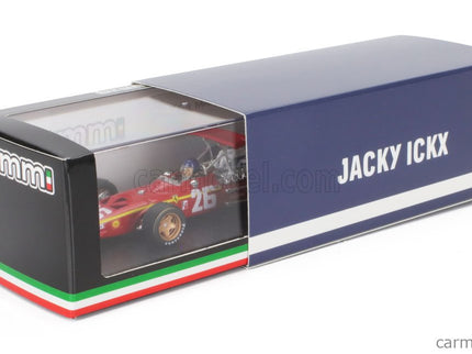 Ferrari F1 312 N°26 Víťaz France GP 1968 Jacky Ickx - With Driver Figúrka 1:43 Brumm červená biela