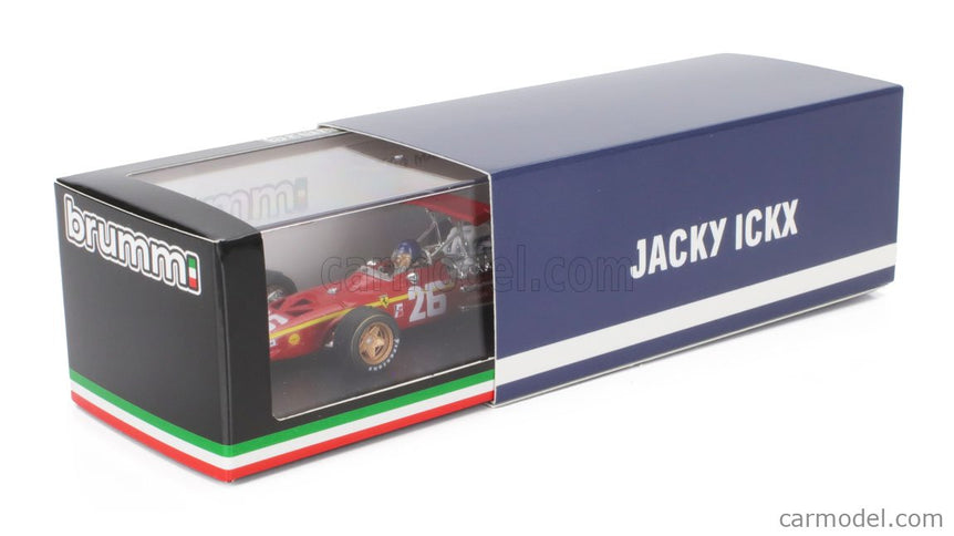 Ferrari F1 312 N°26 Víťaz France GP 1968 Jacky Ickx - With Driver Figúrka 1:43 Brumm červená biela