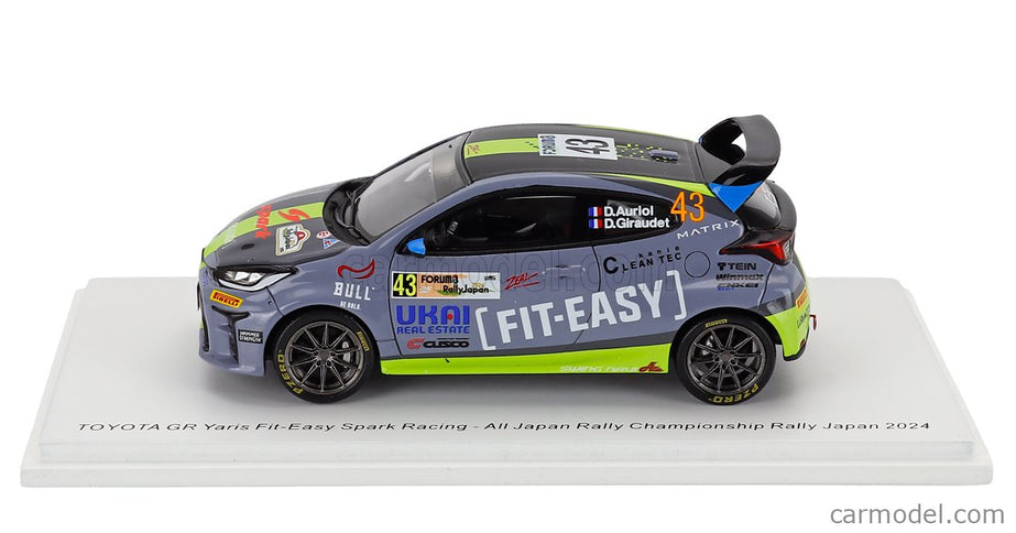 Toyota Yaris GR Team Fit-Easy Spark Racing N°43 Rally Japan 2024 Didier Auriol - Denis Giraudet 1:43 Spark Model modrá zelená čierna