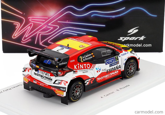 Toyota Yaris GR RALLY2 Team Teo Martin Motorsport N°2 Víťaz Rally FIA Motorsport Games Valencia 2024 Alejandro Cachon - Borja Rozada 1:43 Spark Model červená biela žltá
