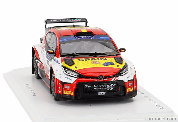 Toyota Yaris GR RALLY2 Team Teo Martin Motorsport N°2 Víťaz Rally FIA Motorsport Games Valencia 2024 Alejandro Cachon - Borja Rozada 1:43 Spark Model červená biela žltá