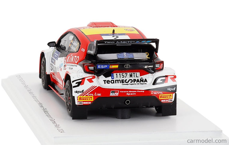 Toyota Yaris GR RALLY2 Team Teo Martin Motorsport N°2 Víťaz Rally FIA Motorsport Games Valencia 2024 Alejandro Cachon - Borja Rozada 1:43 Spark Model červená biela žltá