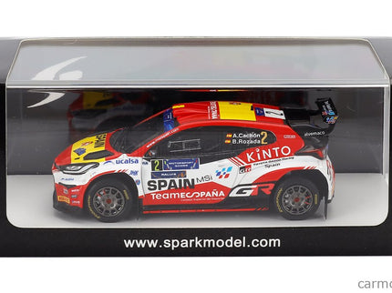 Toyota Yaris GR RALLY2 Team Teo Martin Motorsport N°2 Víťaz Rally FIA Motorsport Games Valencia 2024 Alejandro Cachon - Borja Rozada 1:43 Spark Model červená biela žltá
