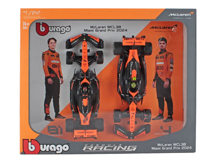 McLAREN | SET F1  2X MCL38 TEAM MCLAREN N 4 SEASON 2024 LANDO NORRIS + N 81 OSCAR PIASTRI - WITH PILOT | ORANGE BLACK
