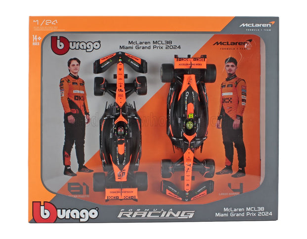 McLAREN | SET F1  2X MCL38 TEAM MCLAREN N 4 SEASON 2024 LANDO NORRIS + N 81 OSCAR PIASTRI - WITH PILOT | ORANGE BLACK