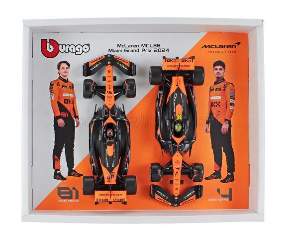 McLAREN | SET F1  2X MCL38 TEAM MCLAREN N 4 SEASON 2024 LANDO NORRIS + N 81 OSCAR PIASTRI - WITH PILOT | ORANGE BLACK