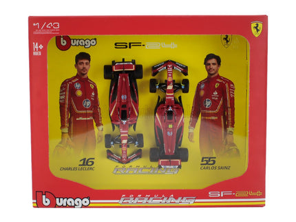FERRARI | SET F1  2X SF-24 TEAM SCUDERIA FERRARI N 16 SEASON 2024 CHARLES LECLERC + N 55 CARLOS SAINZ | RED BLACK