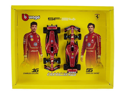 FERRARI | SET F1  2X SF-24 TEAM SCUDERIA FERRARI N 16 SEASON 2024 CHARLES LECLERC + N 55 CARLOS SAINZ | RED BLACK