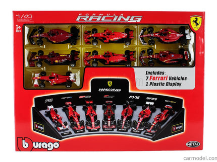 Ferrari Set F1 7X Team Scuderia Ferrari N°5 2019 Sebastian Vettel - SF1000 N°16 2020 - SF21 N°16 Sezóna 2021 - SF-75 N°55 2022 - SF-23 N°55 2023 - SF-24 N°16 2024 Charles Leclerc + N°55 Carlos Sainz 1:43 Bburago červená čierna