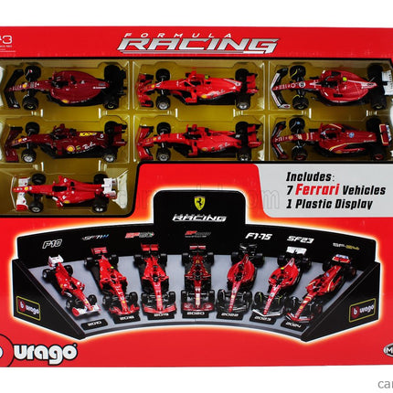Ferrari Set F1 7X Team Scuderia Ferrari N°5 2019 Sebastian Vettel - SF1000 N°16 2020 - SF21 N°16 Sezóna 2021 - SF-75 N°55 2022 - SF-23 N°55 2023 - SF-24 N°16 2024 Charles Leclerc + N°55 Carlos Sainz 1:43 Bburago červená čierna