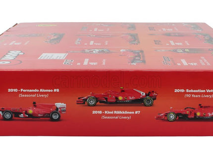 Ferrari Set F1 7X Team Scuderia Ferrari N°5 2019 Sebastian Vettel - SF1000 N°16 2020 - SF21 N°16 Sezóna 2021 - SF-75 N°55 2022 - SF-23 N°55 2023 - SF-24 N°16 2024 Charles Leclerc + N°55 Carlos Sainz 1:43 Bburago červená čierna
