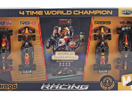RED BULL | SET F1  4X - 4 TIME WORLD CHAMPION - RB16B N 33 SEASON 2021 - RB18 N 1 SEASON 2022 - RB19 N 1 SEASON 2023 - RB20 N 1 SEASON 2024 MAX VERSTAPPEN | MATT BLUE YELLOW RED