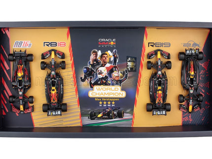 RED BULL | SET F1  4X - 4 TIME WORLD CHAMPION - RB16B N 33 SEASON 2021 - RB18 N 1 SEASON 2022 - RB19 N 1 SEASON 2023 - RB20 N 1 SEASON 2024 MAX VERSTAPPEN | MATT BLUE YELLOW RED