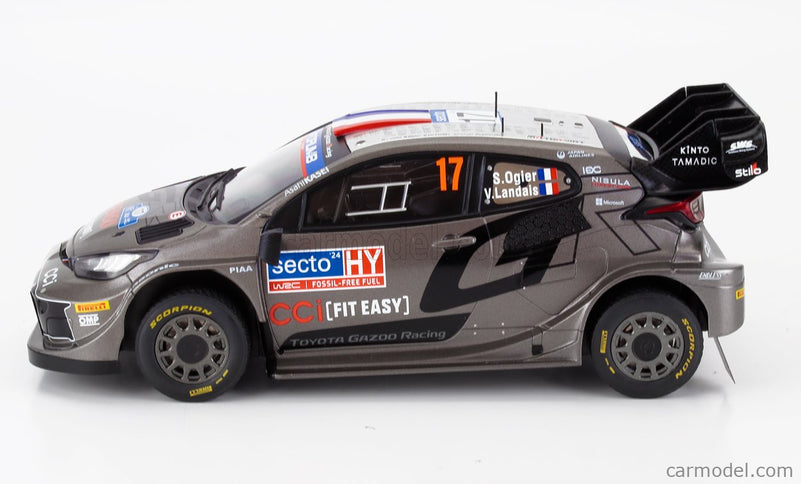 Toyota Yaris GR RALLY1 Team Toyota Gazoo Racing Wrt N°17 Víťaz Rally Finland 2024 Sebastien Ogier - Vincent Landais 1:18 IXO Models sivá