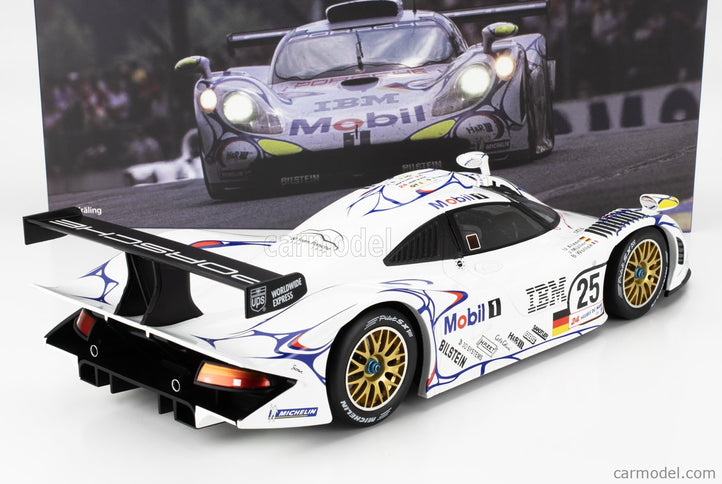 Porsche 911 GT1-98 3.2L Turbo Team Porsche AG MOBIL-1 N°25 2. Miesto 24h Le Mans 1998 Uwe Alzen - Jorg Muller - Bob Wollek 1:12 Werk83 biela modrá červená