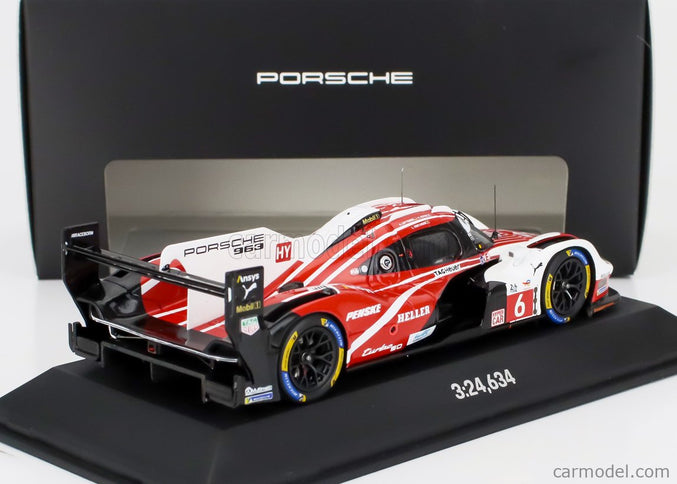 Porsche 963 9RD 4.6L Turbo V8 Team Porsche Penske Motorsport N°6 4. Miesto 24h Le Mans (pole Position) 2024 Kevin Estre - Andre Lotterer - Laurens Vanthoor 1:43 Spark Model červená biela čierna