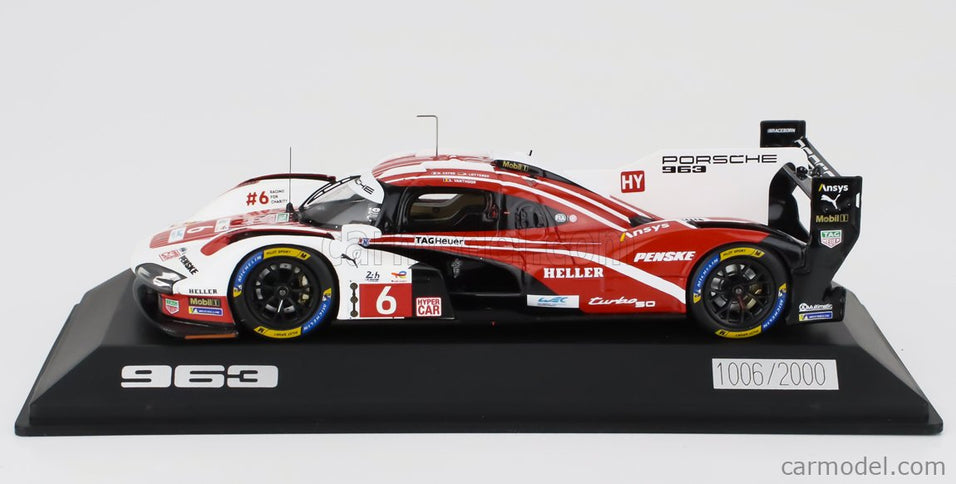 Porsche 963 9RD 4.6L Turbo V8 Team Porsche Penske Motorsport N°6 4. Miesto 24h Le Mans (pole Position) 2024 Kevin Estre - Andre Lotterer - Laurens Vanthoor 1:43 Spark Model červená biela čierna