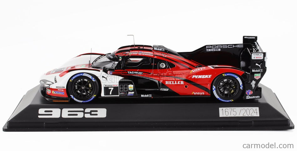 Porsche 963 9RD 4.6L Turbo V8 Team Porsche Penske Motorsport N°7 Víťaz 24h Daytona 2024 Matt Campbell - Dane Cameron - Felipe Nasr - Josef Newgarden 1:43 Spark Model červená biela čierna