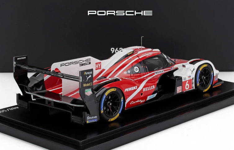 PORSCHE | 963 9RD 4.6L TURBO V8 TEAM PORSCHE PENSKE MOTORSPORT N 6 4th 24h LE MANS (POLE POSITION) 2024 KEVIN ESTRE - ANDRE LOTTERER - LAURENS VANTHOOR - CON VETRINA - WITH SHOWCASE | RED WHITE BLACK
