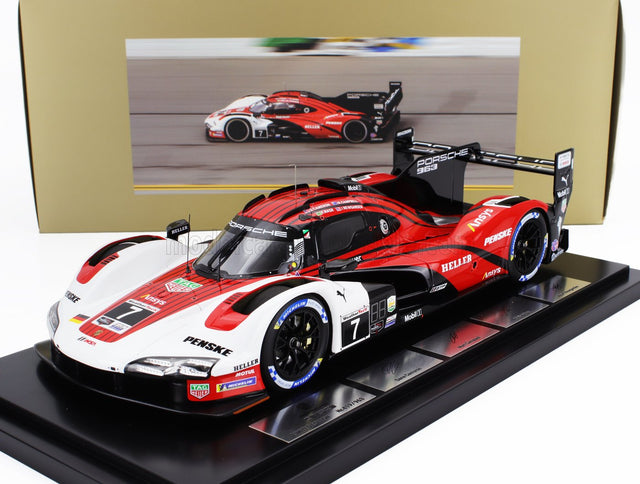 PORSCHE | 963 9RD 4.6L TURBO V8 TEAM PORSCHE PENSKE MOTORSPORT N 7 WINNER IMSA 24h DAYTONA 2024 MATT CAMPBELL - DANE CAMERON - FELIPE NASR - JOSEF NEWGARDEN - CON VETRINA - WITH SHOWCASE | RED WHITE BLACK