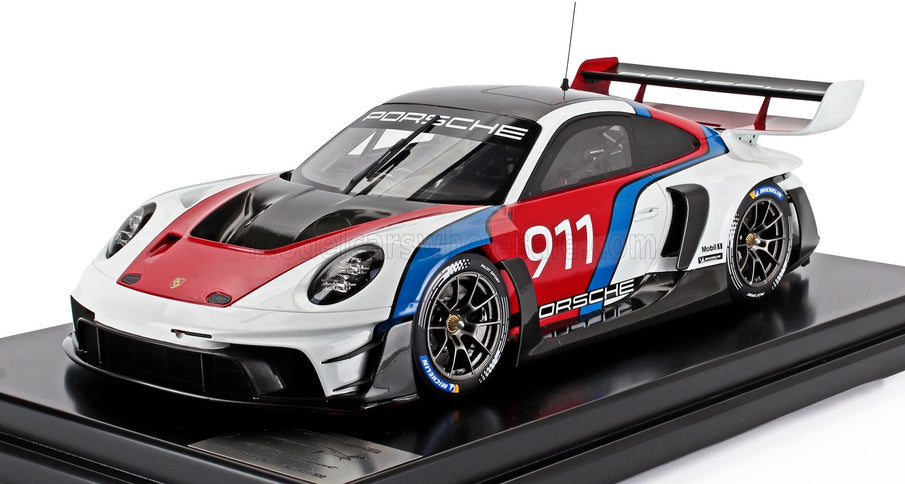 PORSCHE | 911 992 GT3 R N 911 RACING COUPE 2023 - CON VETRINA - WITH SHOWCASE | WHITE BLUE RED